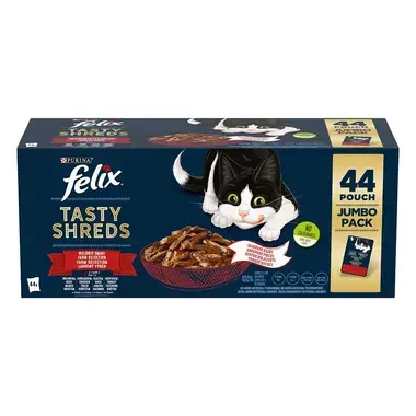 FELIX Tasty Shreds Multipack s kuraťom/hovädzím/kačicou/morkou v šťave 44x80g