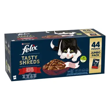 FELIX Tasty Shreds Multipack s kuraťom/hovädzím/kačicou/morkou v šťave 44x80g