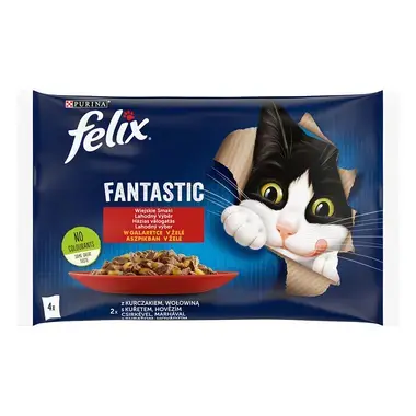 FELIX Fantastic Multipack hovädzie/kura v želé 4x85g