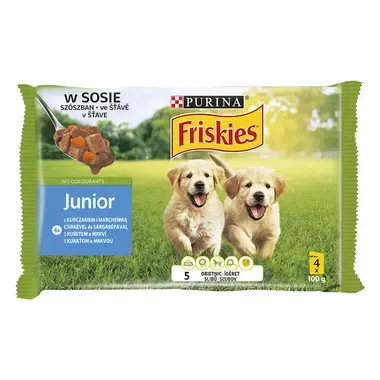 FRISKIES JUNIOR Dog Multipack s kuraťom a mrkvou v šťave